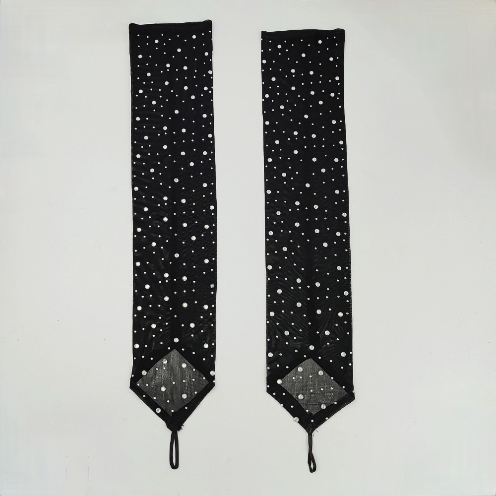 Fingerless Glove Knit - 반짝이는 라인스톤 메쉬 장갑 1쌍, 중지에