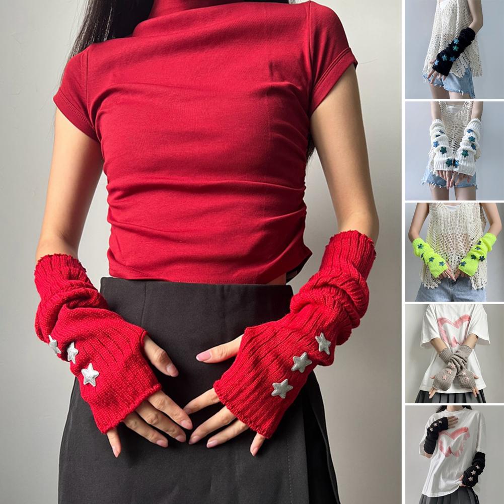Fingerless Glove Knit - 여성용 가을 겨울 따뜻한 별무늬 니트