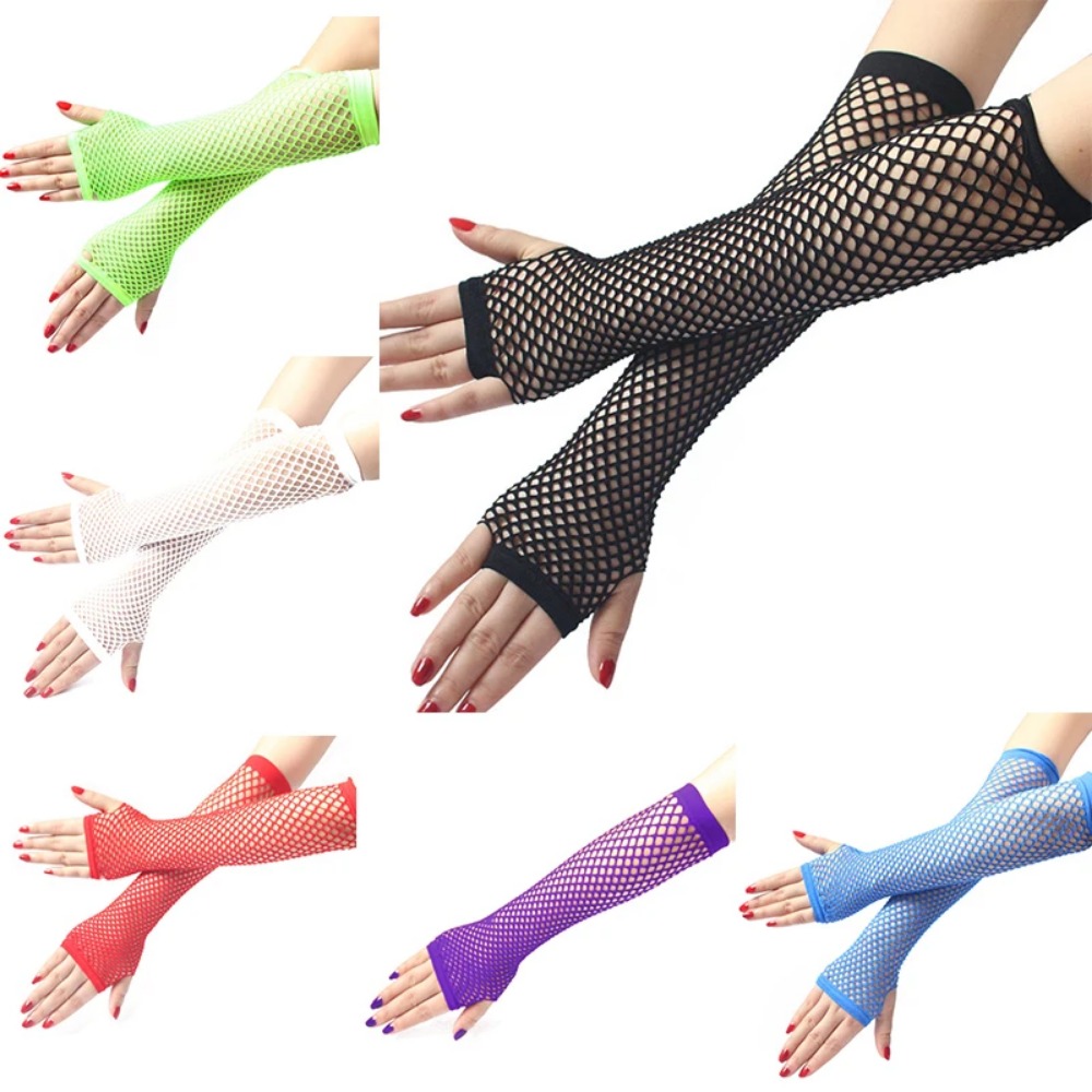 Fingerless Glove Knit - 네온 피쉬넷 롱 핑거리스 장갑 여성용