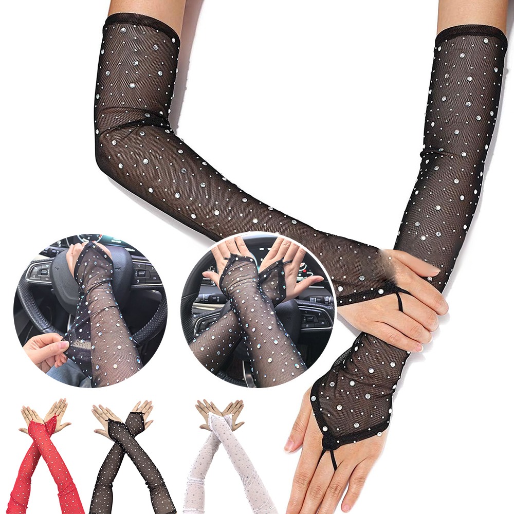 반짝이는 라인스톤 메쉬 장갑 1쌍, 중지에 고리가 있는 - Fingerless Glove Knit 리뷰 및 가격